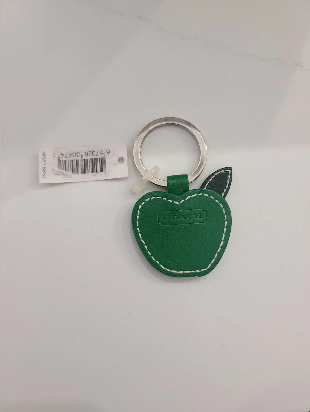 New Coach Green Apple Leather Key Ring